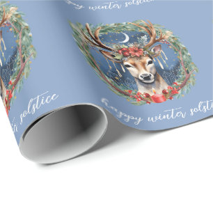 Papel De Presente Férias do Solstício de Inverno Veado Coroa Yule Na