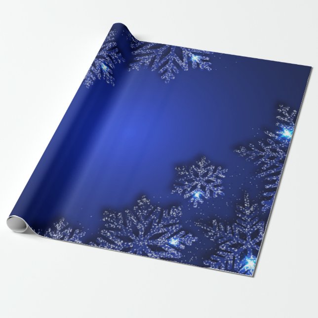 Papel De Presente Férias Elegante Floco de Neve Azul (Desenrolado)
