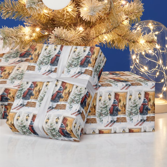 Papel De Presente Férias Felizes Boneco de Neve de Esqui (Feriados)