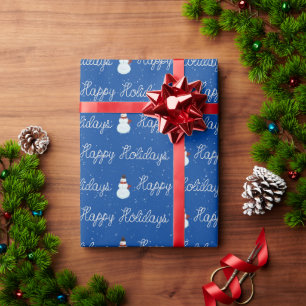Papel De Presente Férias Felizes boneco de neve e texto de corda em