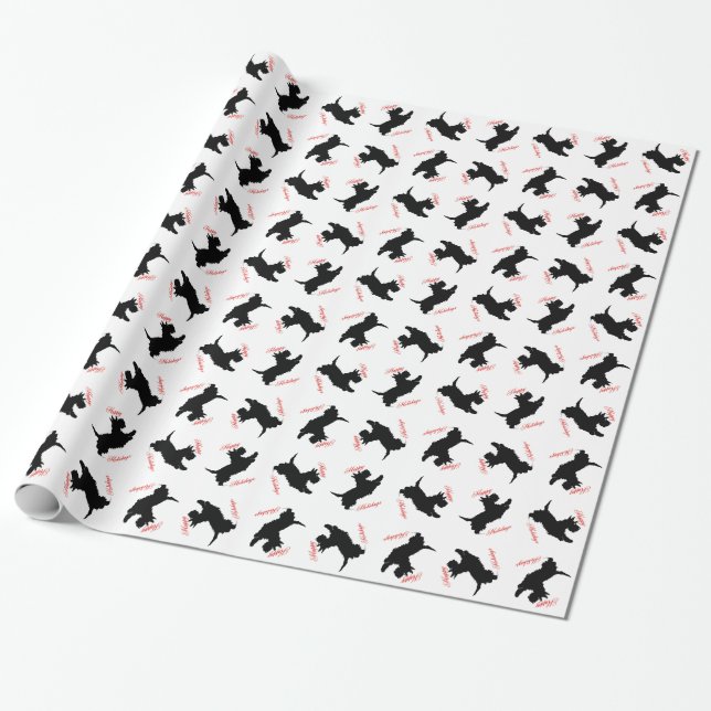 Papel De Presente Férias Felizes do Terrier Escocês (Desenrolado)