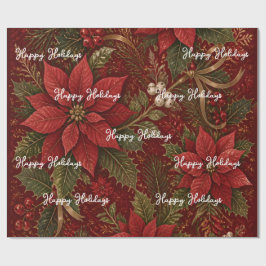 Papel De Presente Férias Felizes Floral Carmim Natal