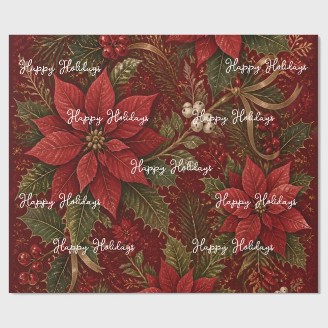 Papel De Presente Férias Felizes Floral Carmim Natal (Aberto)