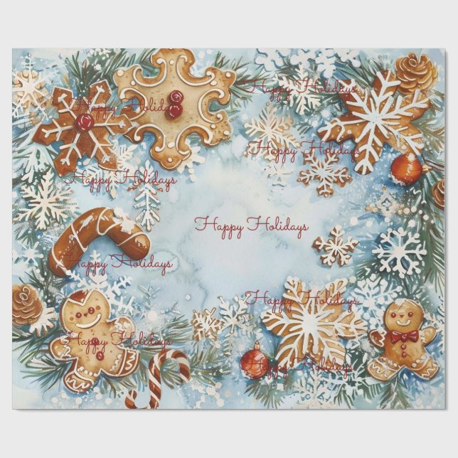 Papel De Presente Férias Felizes Gingerbread Natal  (Aberto)