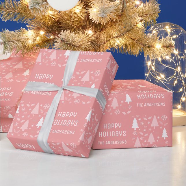 Papel De Presente Férias Felizes Natal Rosa (Feriados)