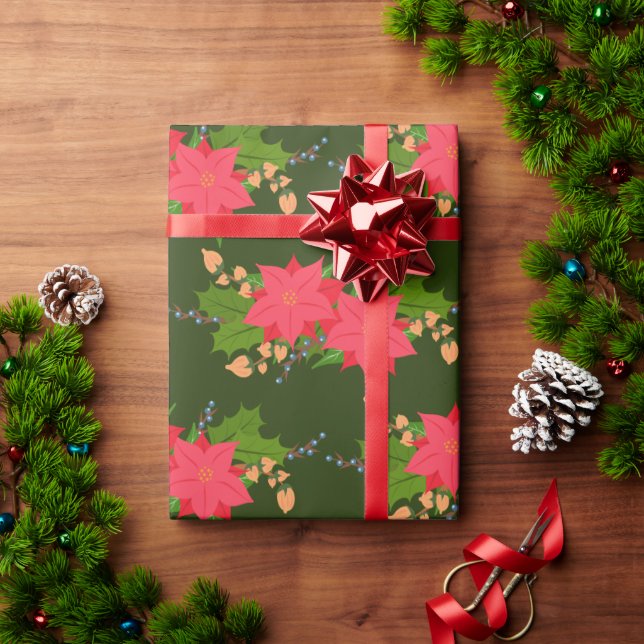 Papel De Presente Férias Poinsettias (Presente de Natal)