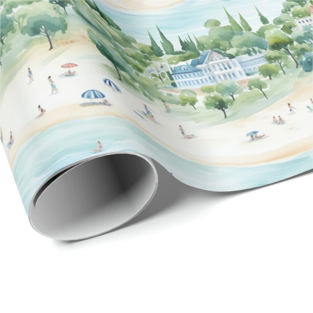 Papel De Presente Férias Sonhadoras de Verão à Beira-Mar - (Ponta do rolo)