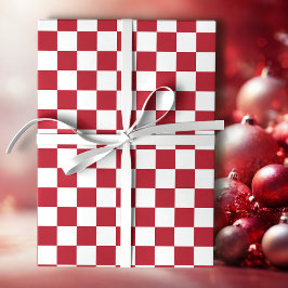 Papel De Presente Férias Xadrez Retro Vermelho e Branco