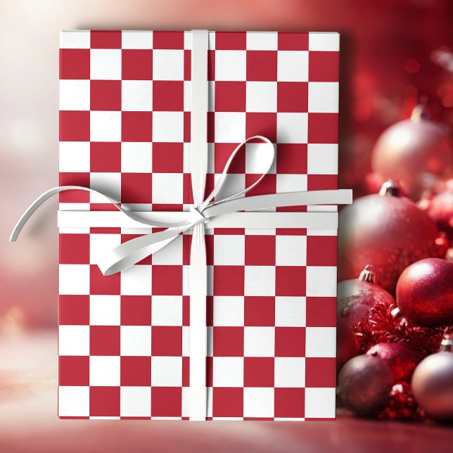 Papel De Presente Férias Xadrez Retro Vermelho e Branco (Criador carregado)