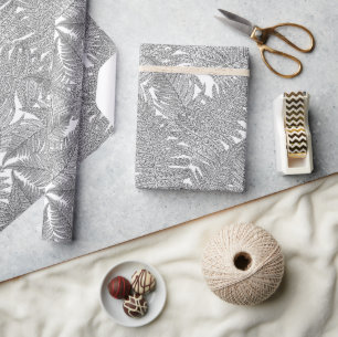 Papel De Presente Fern em preto e branco