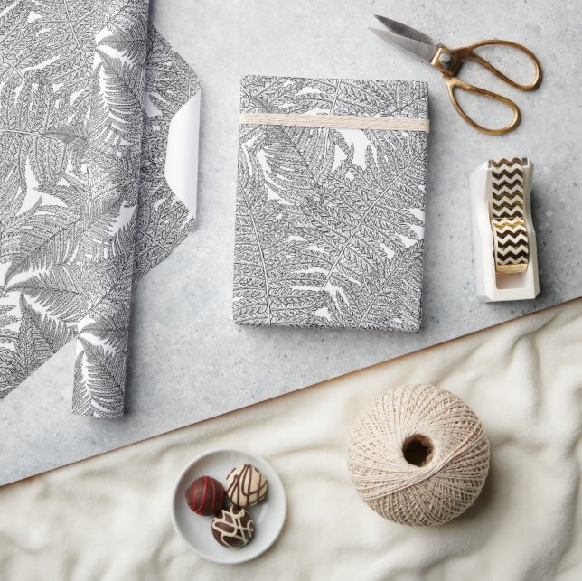 Papel De Presente Fern em preto e branco (Artesanato)