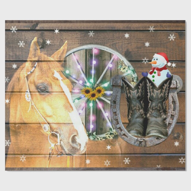 Papel De Presente Ferradura de Cavalo de Natal Roda Cowboy Botas (Aberto)