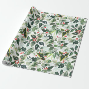 Papel De Presente FesNatal Aquarela Foliage Holly Berry