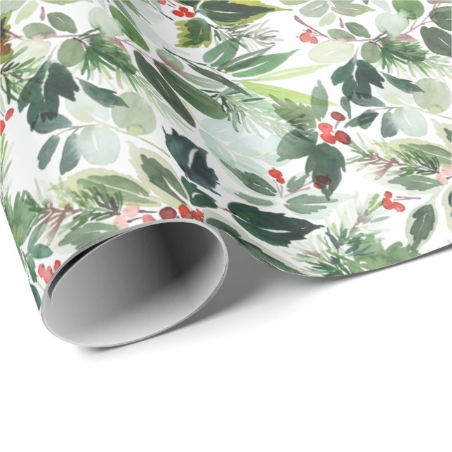 Papel De Presente FesNatal Aquarela Foliage Holly Berry (Ponta do rolo)