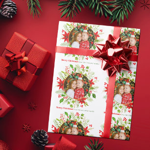 Papel De Presente FesNatal Red Poinsettia Foto Personalizada
