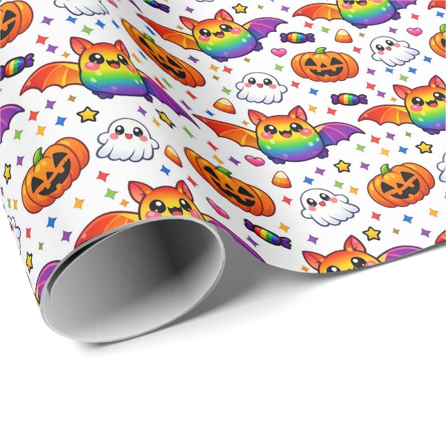 Papel De Presente 🎃🌈 Festa Assustadora Arco-Íris (Ponta do rolo)