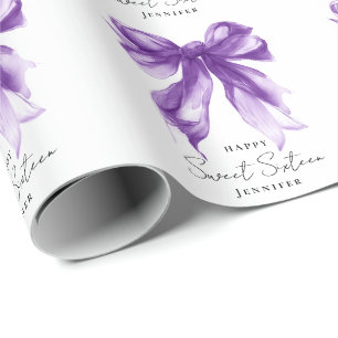 Papel De Presente Festa Coquette de Laço Roxo Script Sweet 16 