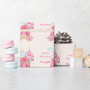Papel De Presente Festa da Princesa Rosa Conto de Fadas Fofo