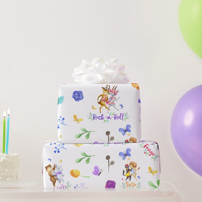 Papel De Presente Festa de 1º Aniversário Fofa com Animais da Flores (Criador carregado)