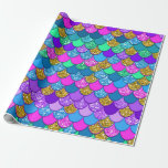 Papel De Presente Festa de Aniversário Colorida de Sereia com Brilho<br><div class="desc">Papel de embrulho</div>