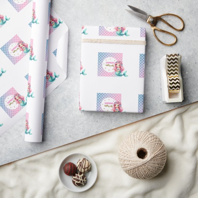 Papel De Presente Festa de aniversário com padrão de escamas de sere (Artesanato)