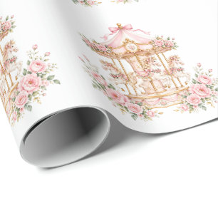 Papel De Presente Festa de Aniversário da Menina de 1 Ano Carousel O
