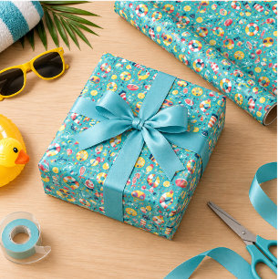 Papel De Presente Festa de Aniversário de 2 anos na Piscina de Verão