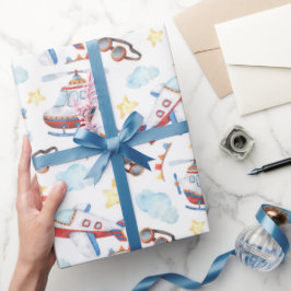Papel De Presente Festa de Aniversário de Aviação Vintage para Crian