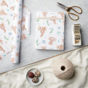 Papel De Presente Festa de Aniversário de Axolote Adorável em Aquare
