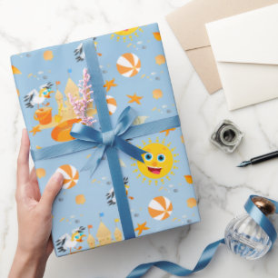 Papel De Presente Festa de aniversário de bebê menino na praia com c