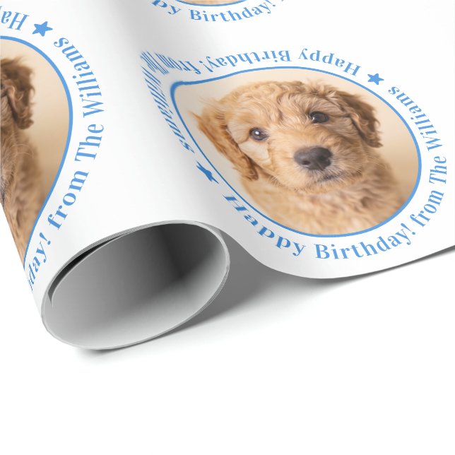 Papel De Presente Festa de Aniversário de Cachorro com Foto Personal (Ponta do rolo)
