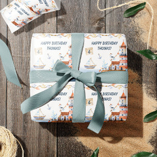 Papel De Presente Festa de Aniversário de criança de Aquarela a Bord