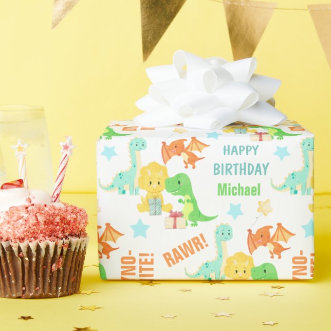 Papel De Presente Festa de Aniversário de criança de Dinossauro Colo (Festa de aniversário)