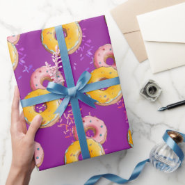 Papel De Presente Festa de aniversário de espiral Rosquinha roxa-ceg