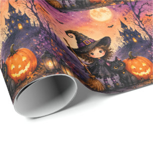 Papel De Presente Festa de Aniversário de Halloween da Bruxa Menina