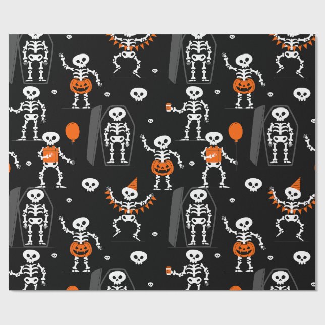 Papel De Presente festa de aniversário de halloween esqueleto caixão (Aberto)