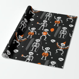 Papel De Presente festa de aniversário de halloween esqueleto caixão