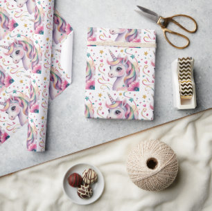 Papel De Presente Festa de Aniversário de Menina com Unicórnio Mágic