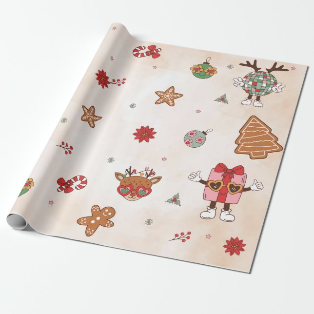 Papel De Presente Festa de aniversário de Natal retrógrada (Desenrolado)