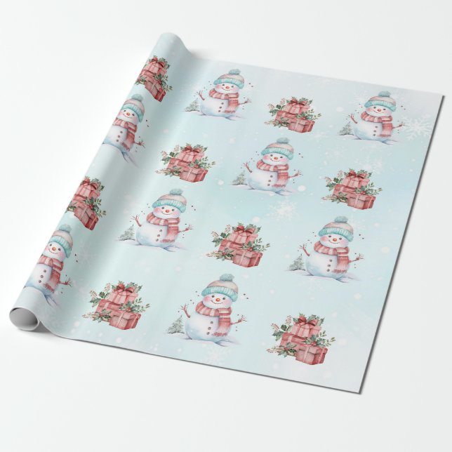 Papel De Presente Festa de aniversário de Natal Snowman (Desenrolado)