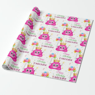 Papel De Presente Festa de aniversário de Poop Emoji Princess Rosa