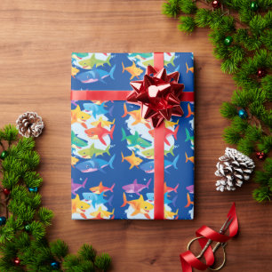 Papel De Presente Festa de aniversário de tubarão-arco-íris engraçad