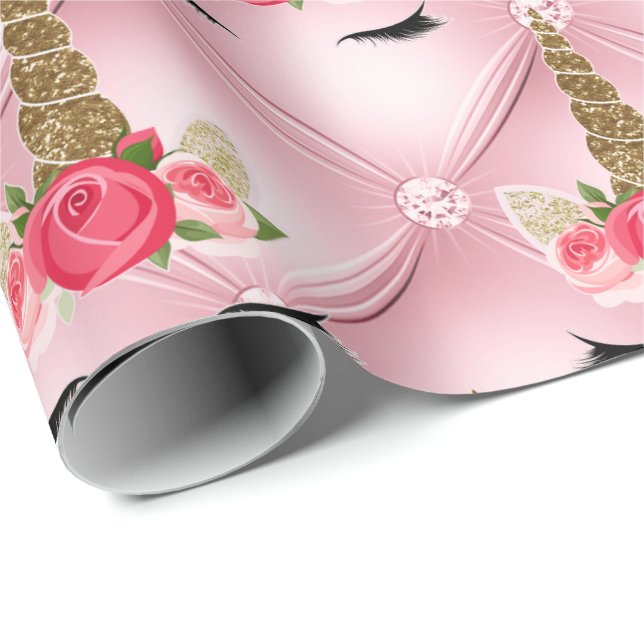 Papel De Presente Festa de Aniversário de Unicórnio com Brilho Doura (Ponta do rolo)