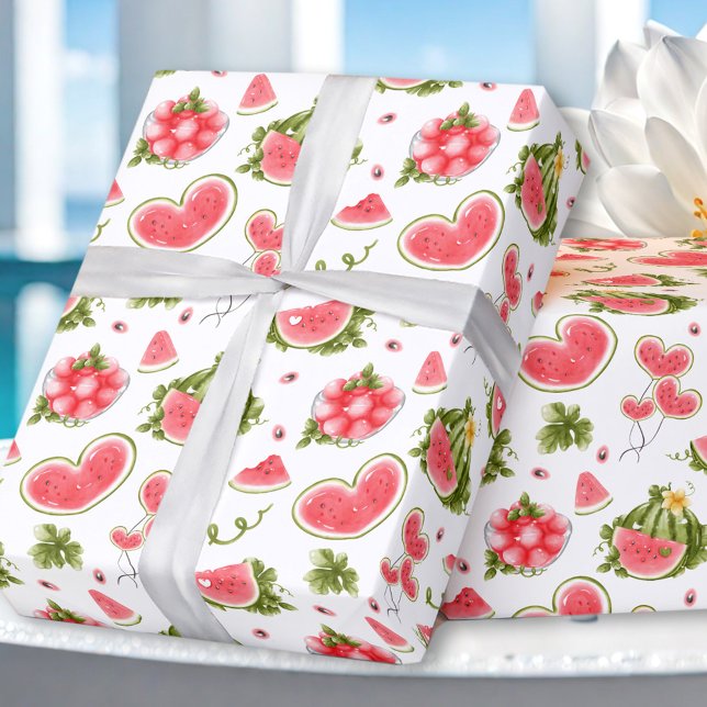 Papel De Presente Festa de aniversário de Verão Rosa de Melancia (Watermelon Pink Summer Birthday Party Wrapping Paper)