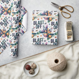 Papel De Presente Festa de aniversário do Astronauta de Rapto Espaci