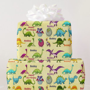 Papel De Presente Festa de aniversário do dinossauro - Adicionar nom