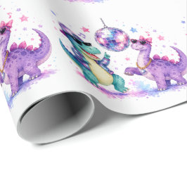 Papel De Presente Festa de Aniversário do Dinossauro Disco Aquarela