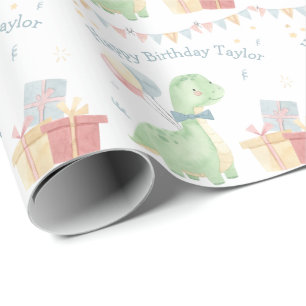 Papel De Presente Festa de Aniversário do Dinossauro Fofa