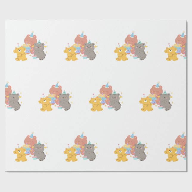 Papel De Presente Festa de Aniversário do Ursinho de Pelúcia  (Aberto)