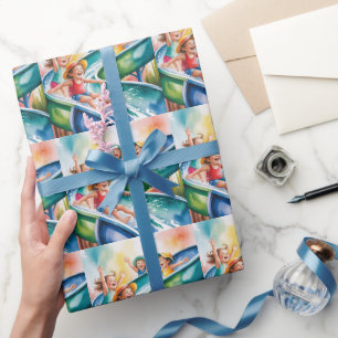 Papel De Presente Festa de Aniversário Infantil com Tobogã de Água A